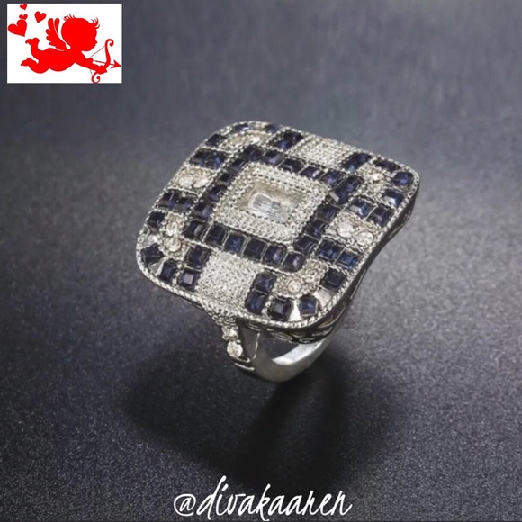 Blue Sapphire w/Topaz Art Deco Ring - Picture 5 of 11